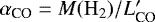 Mathematical equation: $\alpha_{\textrm{CO}}= M(\mathrm{H}_2)/L'_{\textrm{CO}}$