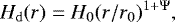 Mathematical equation: \begin{equation*} H_{\mathrm{d}}(r) = H_0(r/r_0)^{1+{\mathrm{\Psi}}}, \end{equation*}