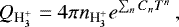 Mathematical equation: \begin{equation*}{Q_{\textrm{H<sub>3</sub><sup>+</sup>}}} = 4\pi {n_{\textrm{H<sub>3</sub><sup>+</sup>}}} e^{\sum_{n} C_{n}T^n{}}\,, \end{equation*}