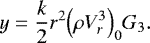 Mathematical equation: \begin{equation*} y = \frac{k}{2} r^2 \Bigl(\rho V_r^3\Bigr)_0 G_3. \end{equation*}