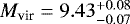 Mathematical equation: $M_{\textrm{vir}} = 9.43^{+0.08}_{-0.07}$