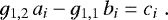 Mathematical equation: $g_{1,2} \, a_i - g_{1,1} \, b_i = c_i \;. $