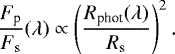 Mathematical equation: \begin{equation*}\frac{F_{\textrm{p}}}{F_{\textrm{s}}}(\lambda) \propto \left(\frac{R_{\textrm{phot}}(\lambda)}{R_{\textrm{s}}}\right)^2. \end{equation*}