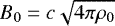 Mathematical equation: $B_0=c\sqrt{4\pi \rho_0}$