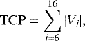 Mathematical equation: \begin{equation*} \mathrm{TCP} = \sum_{i=6}^{16} |V_i|, \end{equation*}