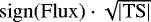 Mathematical equation: $\mathrm{sign}(\mathrm{Flux}) \cdot \sqrt{|\mathrm{TS}|}$