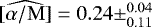 Mathematical equation: $\widehat{[\alpha/\mathrm{M}]} = 0.24\pm^{0.04}_{0.11}$