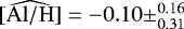 Mathematical equation: $\widehat{\mathrm{[Al/H]}} = -0.10 \pm^{0.16}_{0.31}$