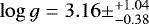 Mathematical equation: $\log g = 3.16 \pm^{+1.04}_{-0.38}$
