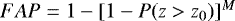 Mathematical equation: $FAP = 1 - [1-P(z > z_{0})]^{M}$