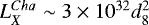 Mathematical equation: $L^{Cha}_{X}\sim 3 \times 10^{32}d_{8}^{2}$