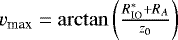 Mathematical equation: $v_{\textrm{max}}=\arctan \left(\frac{R_{\textrm{IO}}^*+R_A}{z_0} \right)$