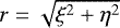 Mathematical equation: $r=\sqrt{\xi^2 + \eta^2}$