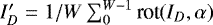 Mathematical equation: $I_D^{\prime}=1/W \sum_0^{W-1} \textrm{rot}(I_D,\alpha)$