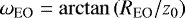 Mathematical equation: $\omega_{\textrm{EO}} = \arctan \left(R_{\textrm{EO}}/z_0 \right)$
