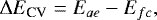 Mathematical equation: \begin{equation*}\mathrm{\Delta} E_{\textrm{CV}}=E_{ae} - E_{fc}, \end{equation*}