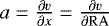 Mathematical equation: $a=\frac{\partial v}{\partial x}=\frac{\partial v}{\partial {\mathrm{RA}}}$
