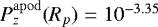 Mathematical equation: $P_{z}^{\mathrm{apod}}(R_{p})=10^{-3.35}$