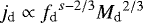 Mathematical equation: ${j_{\textrm{d}}}\propto{f_{\textrm{d}}}^{s-2/3}{M_{\textrm{d}}}^{2/3}$