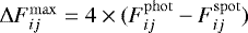 Mathematical equation: $\mathrm{\Delta} F_{ij} ^{\mathrm{{max}}} = 4 \times (F_{ij} ^{\mathrm{phot}} - F_{ij} ^{\mathrm{spot}})$