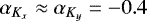 Mathematical equation: $\alpha_{K_x} \approx \alpha_{K_y} = -0.4$