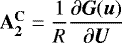 Mathematical equation: $\mathbf{A_2^{\mathbf{C}}}=\dfrac{1}{R}\dfrac{\partial\vec{G}(\vec{u})}{\partial\vec{U}}$