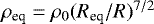 Mathematical equation: $\rho_{\text{eq}}=\rho_0(R_{\text{eq}}/R)^{7/2}$