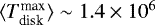 Mathematical equation: $\langle T_{\textrm{disk}}^{\textrm{max}} \rangle \sim 1.4 \times 10^6$