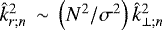 Mathematical equation: $ \hat{k}_{r ; n}^2\,\sim\,\left( N^2 / \sigma^2 \right) \hat{k}_{\perp ; n}^2 $