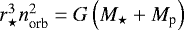 Mathematical equation: $ r_{\star}^3 n_{\textrm{orb}}^2 = {G} \left( M_{\star} + M_{\textrm{p}} \right) $