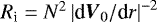 Mathematical equation: $ R_{\textrm{i}} = N^2 \left| {\textrm{d}} \vec{V}_0 / {\textrm{d}}r \right|^{-2} $