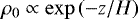 Mathematical equation: $ \rho_0 \propto \exp \left( - z / H \right) $