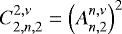 Mathematical equation: $C_{2,n,2}^{2,\nu} = \left(A_{n,2}^{n,\nu} \right)^2$