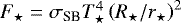 Mathematical equation: $ F_{\star} = \sigma_{\textrm{SB}} T_{\star}^4 \left( R_{\star} / r_{\star} \right)^2 $