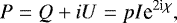 Mathematical equation: \begin{equation*} P = Q+iU = pI\textrm{e}^{2\textrm{i}\chi},\end{equation*}