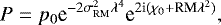 Mathematical equation: \begin{equation*} P = p_0 \textrm{e}^{-2\sigma_{\textrm{RM}}^2 \lambda^4} \textrm{e}^{2\textrm{i}(\chi_0 + \textrm{RM} \lambda^2)} ,\end{equation*}