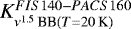 Mathematical equation: $K_{\nu^{1.5}\,\textrm{BB}(T=20\,\textrm{K})}^{FIS140-PACS160}$