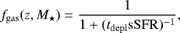 Mathematical equation: \begin{equation*}f_{\mathrm{gas}}(z, {M}_{\star})=\frac{1}{1+(t_{\mathrm{depl}} \mathrm{sSFR})^{-1}}, \end{equation*}