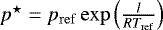Mathematical equation: $p^{\star}=p_{\mathrm{ref}} \exp \left( \frac{l} {R T_{\mathrm{ref}} } \right)$