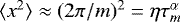 Mathematical equation: $\langle x^{2} \rangle \approx (2\pi/m)^{2}=\eta\tau_{m}^{\alpha}$