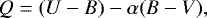 Mathematical equation: \begin{equation*} Q = (U-B) - \alpha(B-V),\end{equation*}