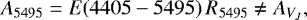 Mathematical equation: \begin{equation*} A_{5495} = E(4405-5495)\, R_{5495} \ne A_{V_J},\end{equation*}