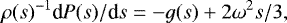 Mathematical equation: \begin{equation*} \rho(s)^{-1}{\textrm{d}}P(s)/ \textrm{d}s =-g(s)+2\omega^{2}s/3, \end{equation*}