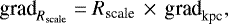 Mathematical equation: \begin{equation*} \textrm{grad}_{R_{\textrm{scale}}} = R_{\textrm{scale}} \, \times \,\textrm{grad}_{\textrm{kpc}},\end{equation*}