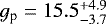 Mathematical equation: $g_{\textrm{p}}=15.5^{+4.9}_{-3.7}$