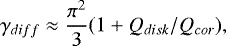 Mathematical equation: \begin{equation*} \gamma_{diff}\approx \frac{\pi^2}{3}(1+Q_{disk}/Q_{cor}),\end{equation*}