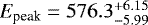 Mathematical equation: $E_{\textrm{peak}}=576.3_{-5.99}^{+6.15}$
