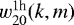 Mathematical equation: $w_{20}^{1\textrm{h}}(k,m)$
