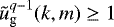 Mathematical equation: $\tilde{u}_{\textrm{g}}^{q-1}(k,m)\ge1$