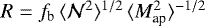 Mathematical equation: $R=f_{\textrm{b}}\,\langle {\mathcal{N}^2} \rangle^{1/2}\,\langle {M^2_{\textrm{ap}}} \rangle^{-1/2}$